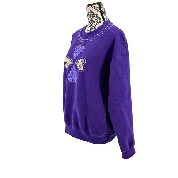 Gildan Purple Crew Neck Heart Patchwork Sweatshirt Coquette Cottagecore Vintage - Picture 8 of 12